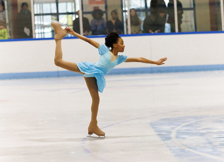 Ice skater performing spiral