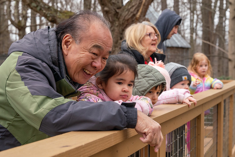 An image of children and adults looking over a fence.