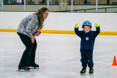 mom and son ice skating