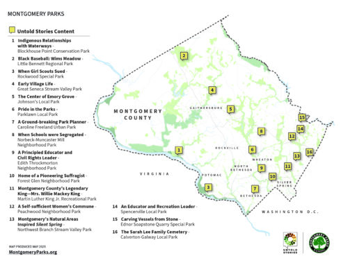 Map showing locations of Untold Stories in Montgomery County
