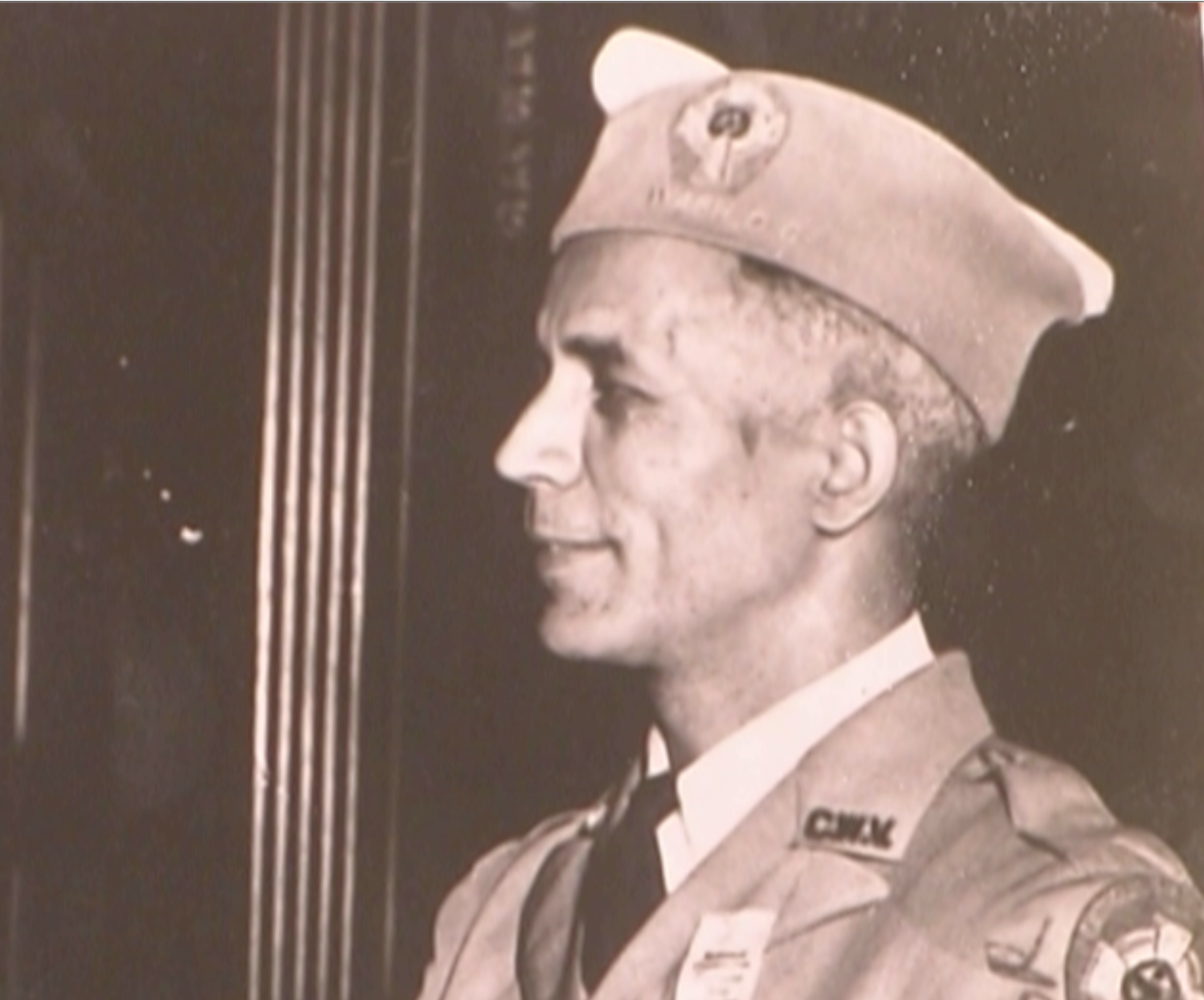 A black and white photo of Turkey Tayac in military attire